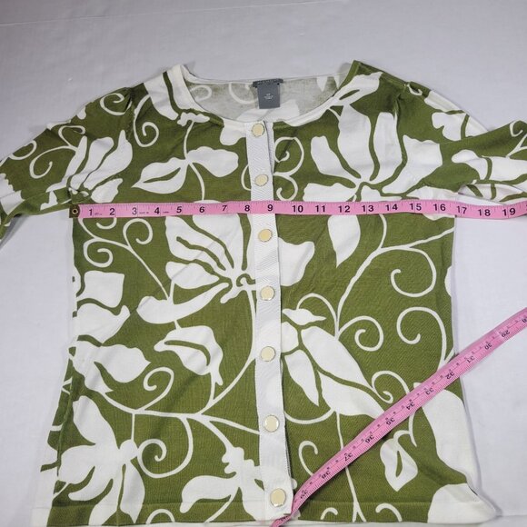 Ann Taylor Petites Green & White Floral Button-Down Cardigan Sweater Size S - Picture 4 of 7